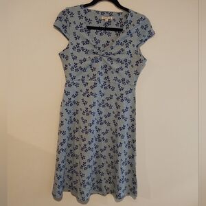 Toad&Co Rosemarie Blue Floral Cap Sleeve Organic Cotton Blend Midi Dress